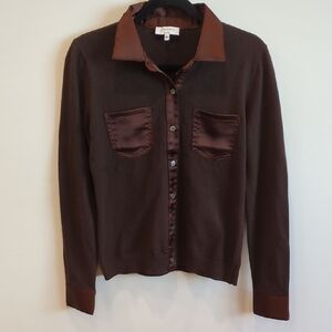 J. Society Women Cotton Chocolate Brown Lady Cardigan Size XS Luxury Classic